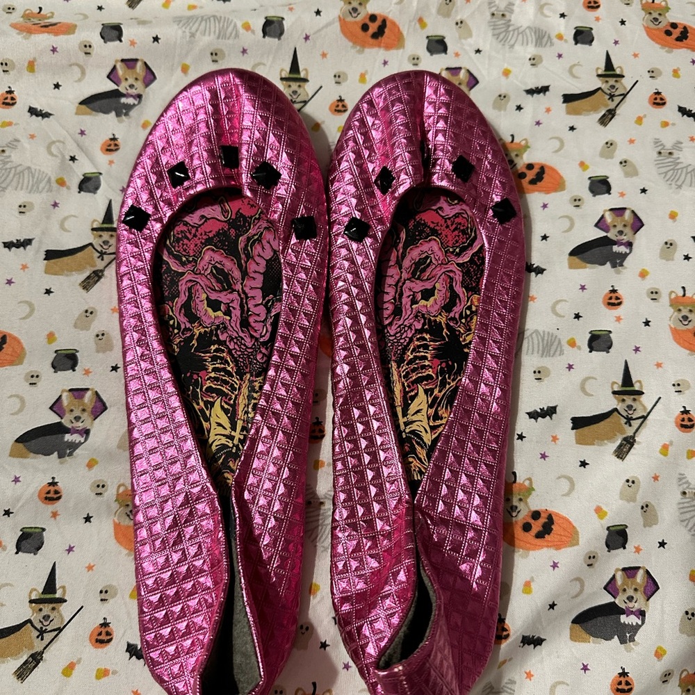 Iron Fist Metallic Pink Studded Ballet Flats
